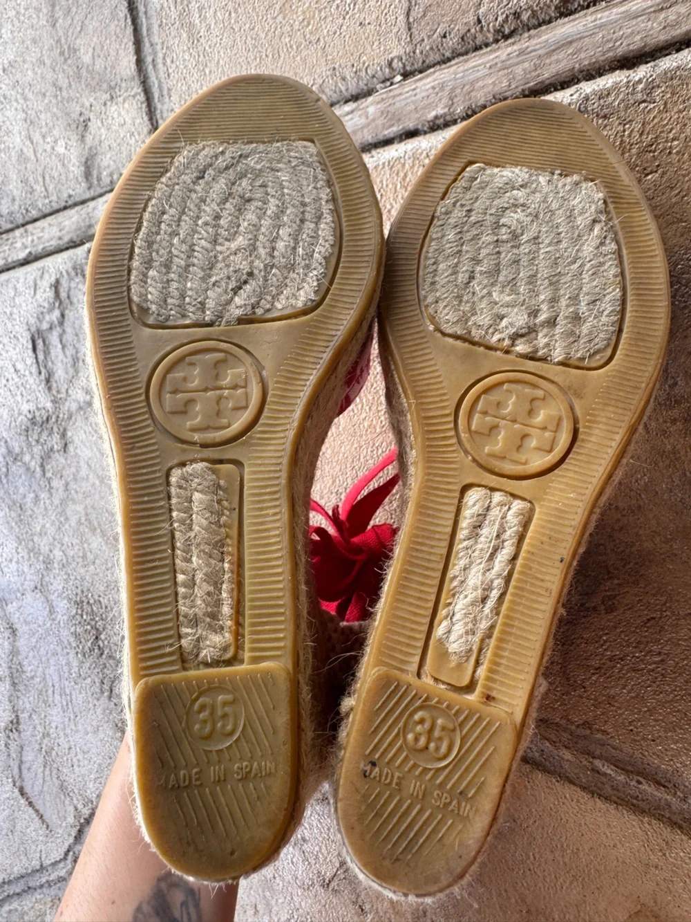 Tory Burch Lobster Print Wedge Wrap Espadrilles Ankle Tie Canvas EU 35 US 5